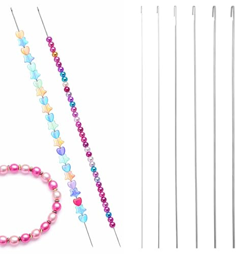 6 PCS Bead Spinner Needles for Jewelry Making, 6 Thickness Styles Beading Needles Long Straight Bead Needle for Beaded Bracelets Necklace Jewelry Making Crafts (0.4/0.5/0.6/0.7/0.8/0.9mm)