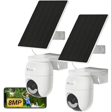 EZVIZ 4K Wireless Outdoor Security Camera, Solar Powered, CB8 Lite Kit 2PC | 360°Pan-Tilt,Wi-Fi 6 Network,Color Night Vision, AOV, Human Vehicle Detection, No Subscription, Two-Way Talk, Ip65 Waterproof