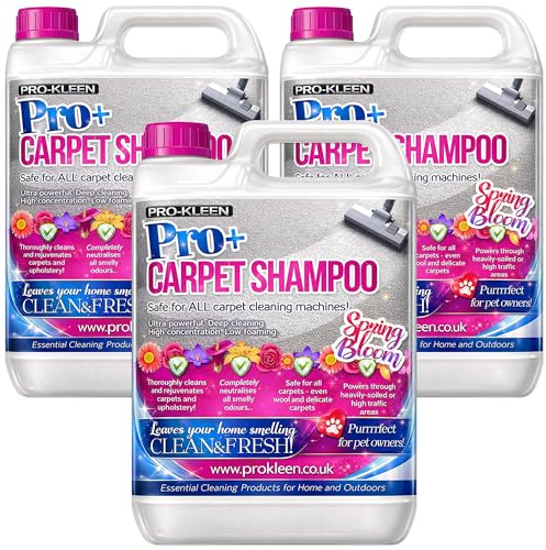 Pro-Kleen Pro+ Carpet and Upholstery Cleaning Solution – 4 in 1 Concentrate Carpet Shampoo – Suitable for all Machines 3 x 5L (Spring Bloom)