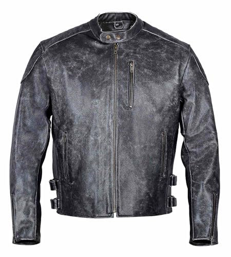 Leder24h lederwaren rund um die Uhr LEDERJACKE MOTORRADJACKE BIKER JACKE HERREN WINTER SOMMER VINTAGE GRAU - 2030 (Schwarz, 3XL)