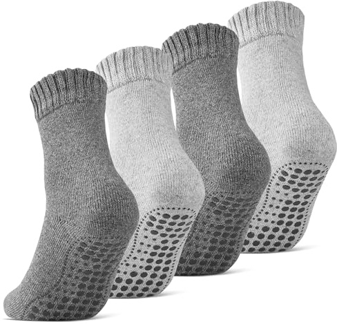 2 | 4 | 6 Paar ABS Socken Herren Damen Anti Rutsch Socken mit Wolle 21463 WP (Grau/Anthrazit 4 Paar 39-42)