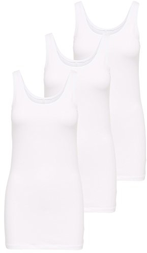 ONLY 3er Pack Damen Basic Tops Tank Top weiß lang 15201465 (XL, Weiß (White))