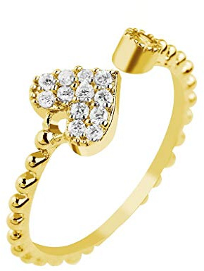 Paula & Fritz® Verstellbarer Damenring Zehen-Ring Motiv Herz Strass Clear Verlobungs-Ring Freundschaftsring Herrenring Partnerring Edelstahl Chirurgenstahl 316L R-A036_GD