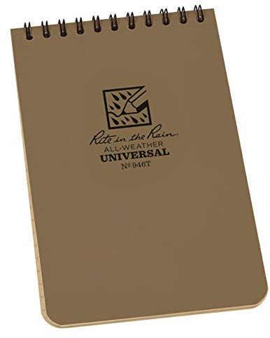 Rite in the Rain Weatherproof Top Spiral Notebook, 4 x 6, Tan Cover, Universal Pattern, 6 Pack (No. 946TL6)