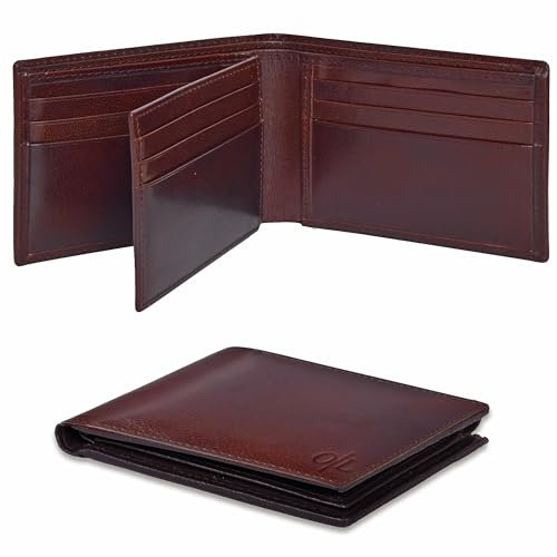Real Leather Bifold Wallet for Men - Wallets with 9 Credit Cards 1 ID Window Slim Minimalist Front Pocket Billfold