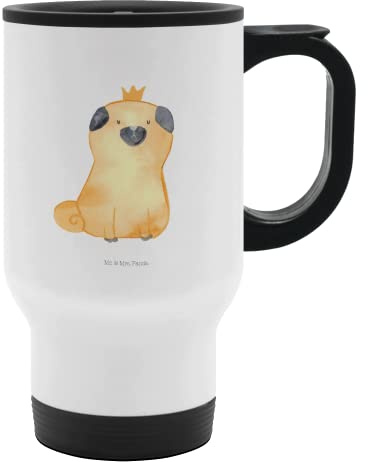 Mr. & Mrs. Panda Thermobecher Mops Krone - Geschenk, königlich, Spülmaschinenfest, Hundebesitzer. Spruch, Edelstahlbecher, Thermobecher für 400 ml,
