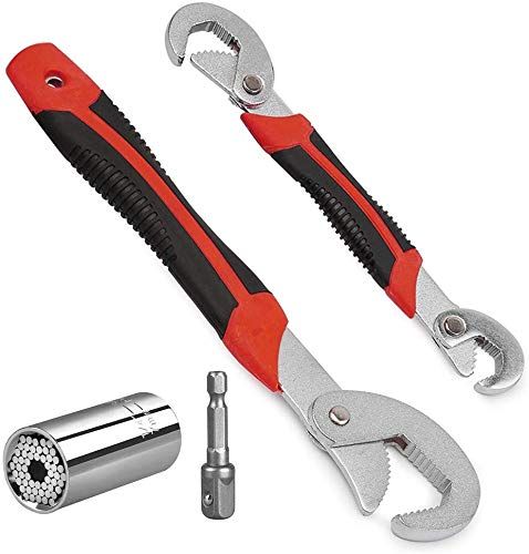 INHEMI Schraubenschlüssel Verstellbar,Rohrzange & Rollgabelschlüssel Einmaulschlüssel aus Chrom-Vanadium Stahl mit Gummigriff,Maulschlüssel für 8-32mm,2-teilig