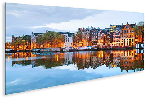 islandburner Bild auf Leinwand Nacht Stadtansicht Amsterdam Niederlande Amstel Fluss Bilder Wandbilder Poster