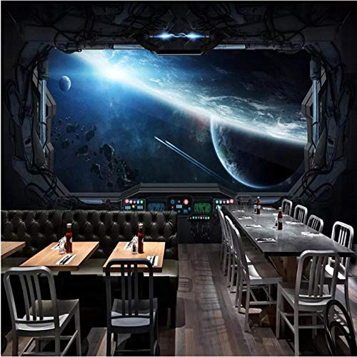 Papier Peint 3D Espace Univers Terre Photo Mural Effet Mur Géant Photos Moderne Intissé Décoration Murale Trompe l’Oeil Revêtement Panoramique Tapisserie XXL Pose Facile et Qualité HD,350x256cm