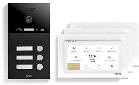 GVS - IP Video Türsprechanlage 3 Familienhaus mit Türöffner (RFID), HD Kamera, 3X 7 Zoll Monitor & App - Smarte Video Türklingel mit Kamera & Gegensprechanlage (AVS4469U)