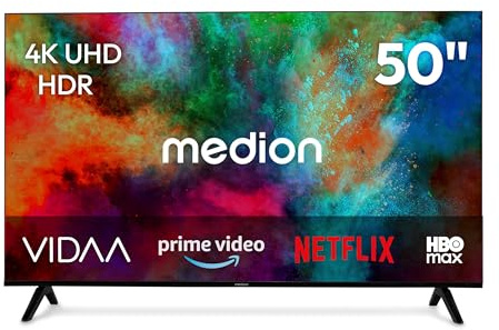 MEDION 125,7 cm (50 Zoll) Ultra HD Fernseher (Smart-TV, HDR10, VIDAA Store, HBO Max, MagentaTV, Prime Video, Disney+, DAZN, Paramount+, HbbTV, PVR, Bluetooth, MD 850201)