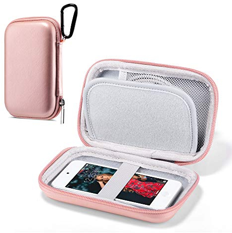 ULAK Coque Ranger et Protéger pour iPod Touch / Mp3 / Mp4 / Ecouteur/Clé/Câbles USB /, Nylon Etui Housse Rigide Protection avec Mousqueton Portable Antichoc Coque, Or Rose