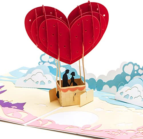 Ribbli 3D Herz Ballon Pop Up Karte zum Jahrestag Valentinstag Hochzeit Romantisches Geburtstagsgeschenk für Frau Ehemann Paar Freundin Freund mit Umschlag