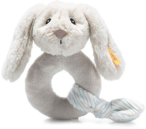 Steiff 242267 Soft Cuddly Friends Hoppie Hase Greifling - 14 cm - Kuscheltier für Babys - hellgrau (242267), grau 65 g