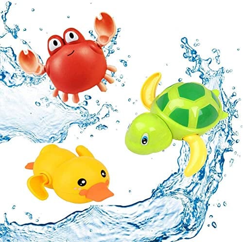 SeWooo SeWooo 3 Stück Baby Badespielzeug Wasserspielzeug Kinder Bandeau Badewanne Schwimmbad Poolspielzeug Uhrwerk Schildkröte Schwimmbadspielzeug für Kleinkinder Jungen Mädchen