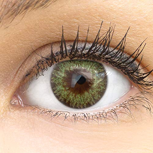 GLAMLENS Palermo Green grün + Behälter | Sehr stark deckende natürliche grüne Kontaktlinsen farbig | farbige Monatslinsen aus Silikon Hydrogel | 1 Paar (2 Stück) | DIA 14,00 | Ohne Stärke