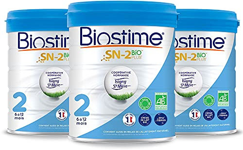 Biostime SN-2 Bio Plus - Lot de 3 Laits infantiles Bio 2ème âge en poudre de 6 à 12 mois (800g)