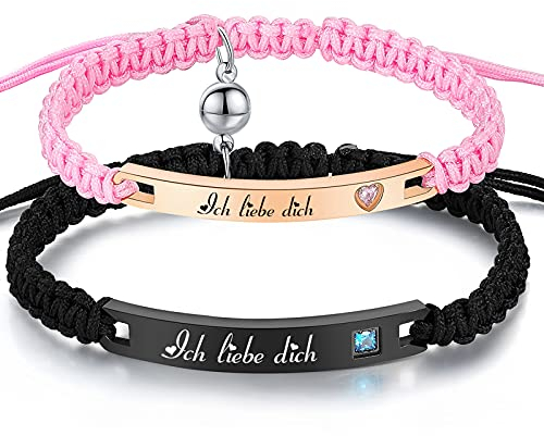 NEHZUS Paare Magnet Armbänder Seil geflochtenes Armband graviert Ich liebe dich für Liebhaber mit Magnet Charme