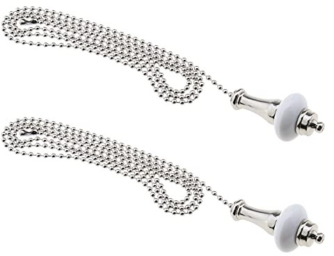 eMagTech 2pcs Ceiling Light Fan Switch Pull Cord Weight Handle Chain Extension Beaded Stainless Steel Ceramic Silver 1m