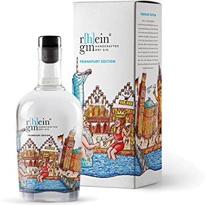 Rheingin Frankfurt Edition | mit Geschenkverpackung, Souvenir | Geschenk Weihnachten mit Skyline | Frankfurt am Main | Geschenkidee für Mainhattan Liebhaber | 500ml Einzelflasche | 46% Vol.