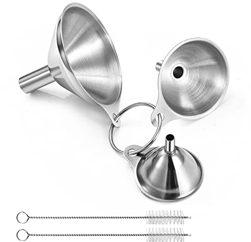 Kitchen Funnels for Filling Bottles, 3pcs Food Grade Stainless Steel Metal Kitchen Funnels Set for Essential Oil Spices Liquid