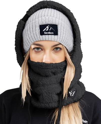 Senllen Plüsch Sturmhaube atmungsaktiv Warm Balaclava Winter Skimaske | Schalmütze Kapuzenschal Damen Sturmmaske über Skihelm für Skifahren, Radfahren, Motorradfahren, Unisex Einheitsgröße