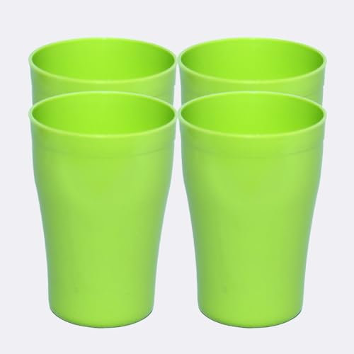ECO 4 Pack Hard 300ml Plastic Cups Reusable | Stackable Plastic Tumblers for Parties | Green Toddler Cup for Everyday Use | Unbreakable Kids Cups for Picnics, BBQ and Travels (Small 300ml, Green)