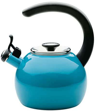 Circulon 48167 Whistling Teakettle/Teapot with Flip-Up Spout, Enamel on Steel, Turquoise