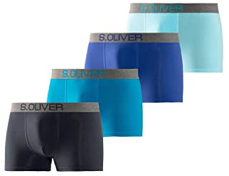 s.Oliver Herren Bodywear Boxer (4 Stück) Lycra®, 92% Baumwolle, 8% Elasthan (Lycra®), Unifarben mit Kontrastbund, Webbund vorne