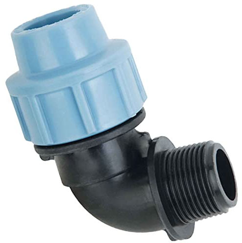 MegaHaustechnik PP Fitting Klemmverbinder Winkel mit 2 Zoll Außengewinde für 50mm PE Rohr Außendurchmesser Trinkwasser PN16 Kupplung Verschraubung blau