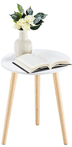 APICIZON Round Side Table, Small Coffee Table End Table for Living room, Bedroom, Small Space, Wooden Bedside Table, Easy Assemble, 42(D) x 51(H) cm, White and Oak