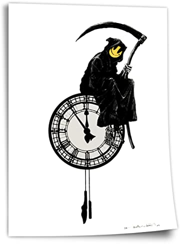 Poster aus Baumwolle Banksy Lebenszeit - Uhr als Vergänglichkeit - Moderner Kunstdruck Wanddekoration, Klein bis Groß XXL Kunstdruck ohne Rahmen, Wandbild - A4, A3, A2, A1, A0, XXL - Wohnzimmer, S..