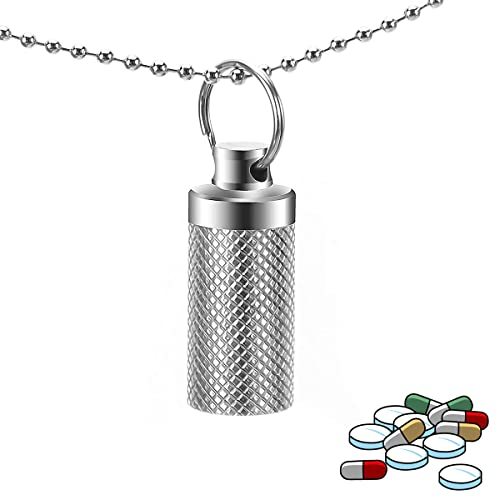 Pillendose Schlüsselanhänger Titan, Wasserdicht Mini Pillendose Anhänger Halskette, Outdoor EDC Kapsel Notfall Medikamentendose für Unterwegs Reise Camping, BPA Frei