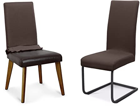 BEAUTEX Stuhlhussen Sets, elastische Stretch Husse Jersey Baumwolle Sitzbezug für Stuhl - 4er Set, Farbe: Dunkelbraun