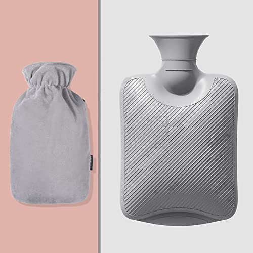 Hot Water Bottle with Cover - 1L/2L Large - Premium Hot Water Bag with Cashmere Sweater Cover - Great for Cramps, Pain Relief & Cozy Nights,Water Heating Pad ,Feet & Bed Warmer ( Color : Gray , Size :
