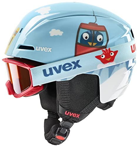 uvex viti Set - Leichter Skihelm & Skibrille für Kinder - individuelle Größenanpassung - beschlagfrei - Light Blue Birdy - 51-55 cm