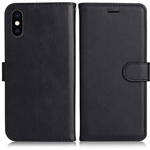 DENDICO Hülle für iPhone XS Max, PU Leder Brieftasche Handyhülle, Flip Tasche TPU Schutzhülle mit Kartenfach für iPhone XS Max, Schwarz