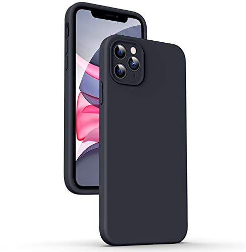Supdeal Liquid Silikon Hülle für iPhone 11 Pro, [Flacher Kante Design] [Kameraschutz] [Anti Fingerabdruck] 4 Schicht Schützen Kratzfest Sturzsicher Flüssige Silikon Handyhülle, 5,8, Schwarz