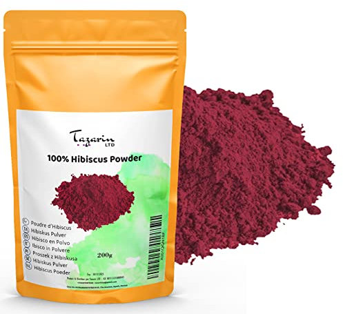 200g Hibiskusblüten Pulver - Hibiskusblüten Gemahlen - Hibiskus Pulver | 100% Natürlich, Rein und Ohne Zusatzstoffe | Tazarin Ltd