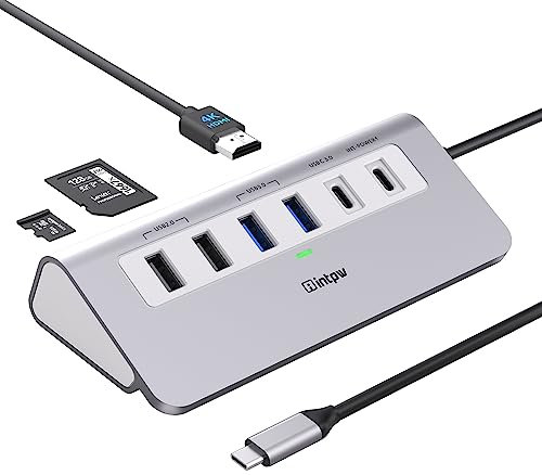 Intpw USB C Hub, 9-IN-1 USB C Hub Multiport Adapter with 4K HDMI, PD 100W, Type C and 2 Type A 3.0 5Gbps, 2 Type A 2.0, SD/TF and Aluminium USB HUB for Laptop/iPhone15/16 series/MacBook Air/Pro