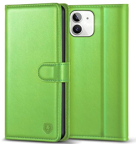 Kuafcase Compatible for iPhone 12/12 Pro Case with 4 Card Slots Magnetic Closure Kickstand Shockproof Protective Phone Case Compatible for iPhone 12/12 Pro - Grass Green