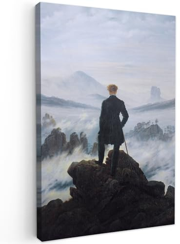 MuchoWow© Bild auf Leinwand 60x90 cm Schlafzimmer Bilder Wand Deko Wohnzimmer Modern Wanddeko Bilderwand Geschenk Alte Meister - Kunstdruck - Friedrich - Der Wanderer über dem Nebelmeer