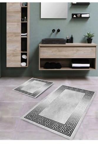 Di-Lara Rutschfestes 2-teiliges Badezimmermatten-Set aus Marmor im Medusa-Design – inklusive rechteckiger Waschbeckenmatte