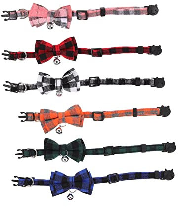 Amosfun 6stücke Katzenhalsband Mit Schleife Und Glocke Teiliges Verstellbar Für Katzen Und Kätzchen Hautfreundlichem Modisches Kariertes Design Für Haustiere Und Besondere Anlässe