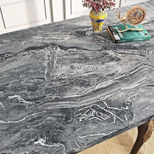 FunStick Self Adhesive Wallpaper Grey Silver Marble Wallpaper for Kitchen Bathroom Peel and Stick Dark Grey Marble Sticky Back Plastic for Kitchen Vinyl Wrap for Worktop Grey Marble Effect 30CMx5M