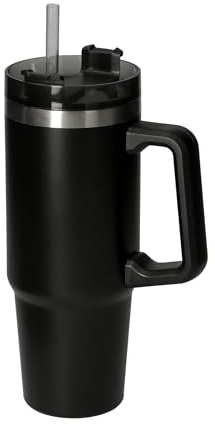 Vakuumbecher 'Tampa' 800 ml - Edelstahl Thermobecher für Heiß-& Kaltgetränke - Trinkflasche inkl. Strohhalm und Griff - Thermosflasche eignet sich perfekt für unterwegs, Farbe:schwarz