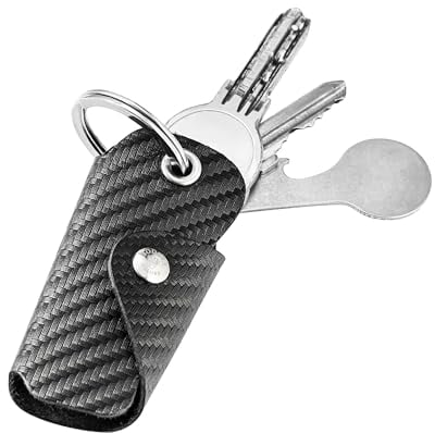 Bodesa Valore Premium Qualität Schlüsseltasche aus Echtem Leder | Schlüsseletui mit Einkaufswagenlöser | Key Organizer für 1-5 Schlüssel | Schlüsselanhänger mit Flaschenöffner (carbon)
