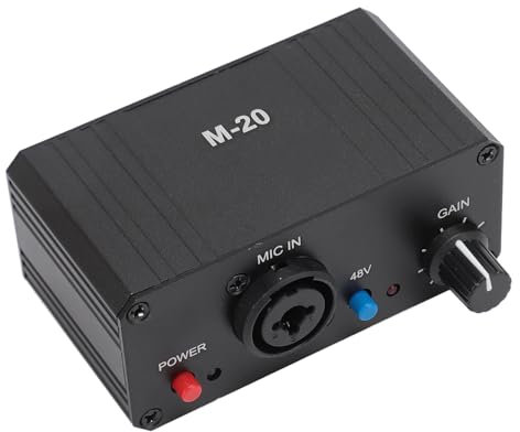 High Gain Microphone Preamp, Ultra Low Noise, 48V Power, Black Metal Case, XLR Output Mic Preamplifier for Home Studios and Professional Studios, Recording, Podcasting