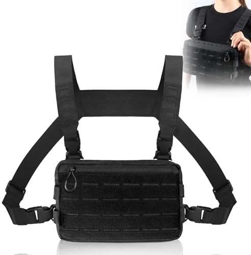 TOATELU Chest Pack, Tactical Chest Rig Pack, Herren Harness Taschen, für Camping, Reisen, Wandern, Outdoor Sport, Radfahren, Trainning, Fitness, Schwarz