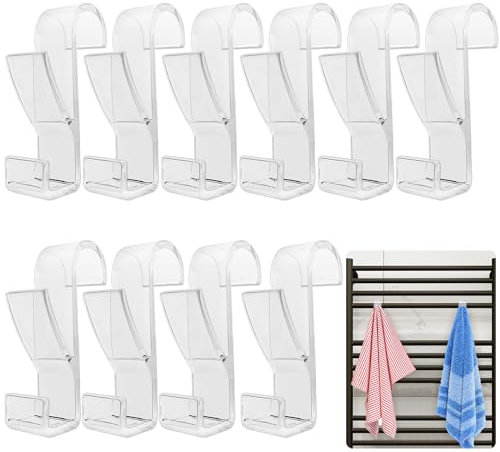 VEPEPE 10 Pcs Transparent Round Radiator Hooks, Movable Over Towel Rail Hooks for Towels, All Standard Radiators